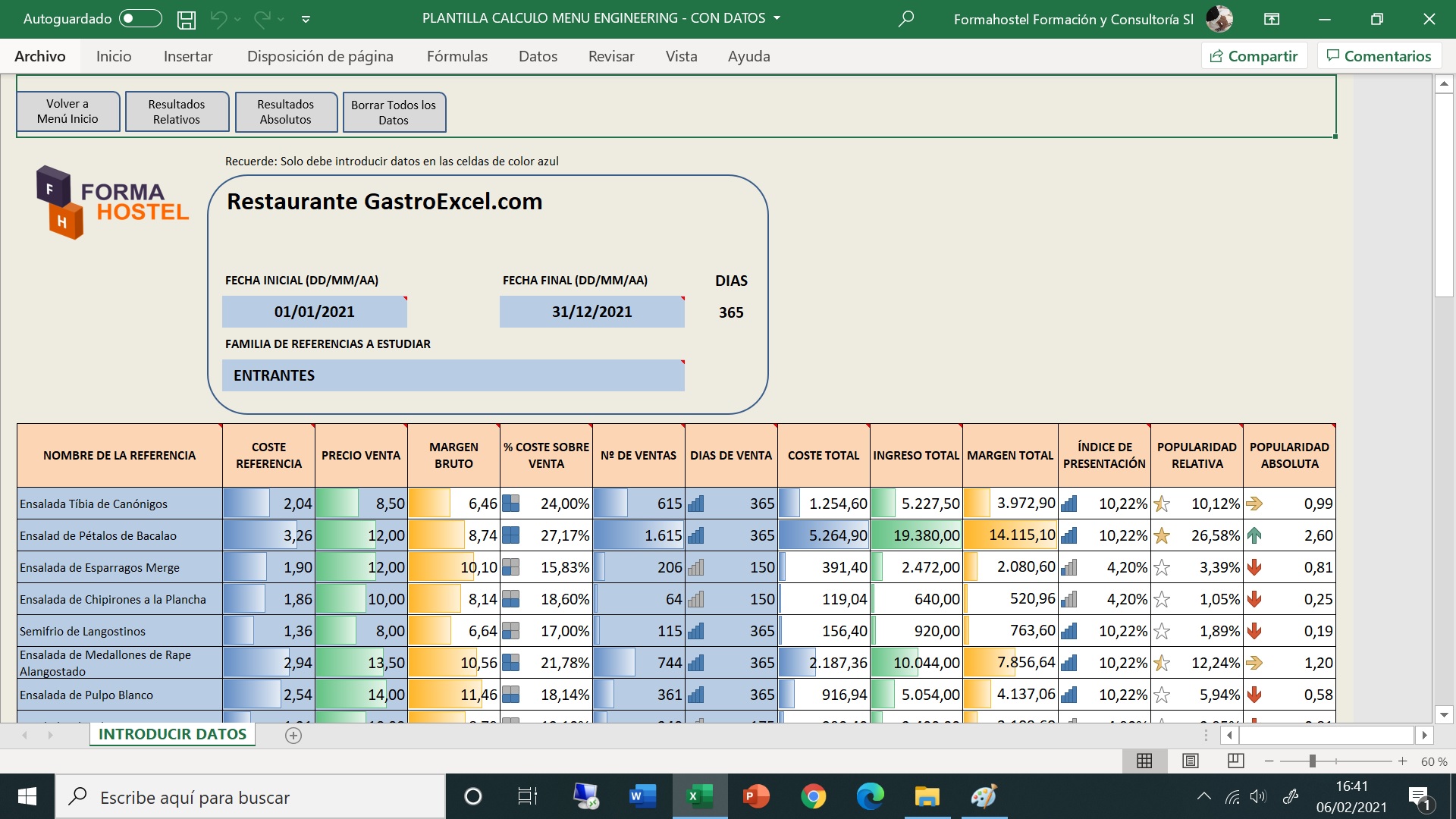 NUEVA PLANTILLA EXCEL PARA EL CÁLCULO DE LA INGENIERÍA DE MENÚS PARA