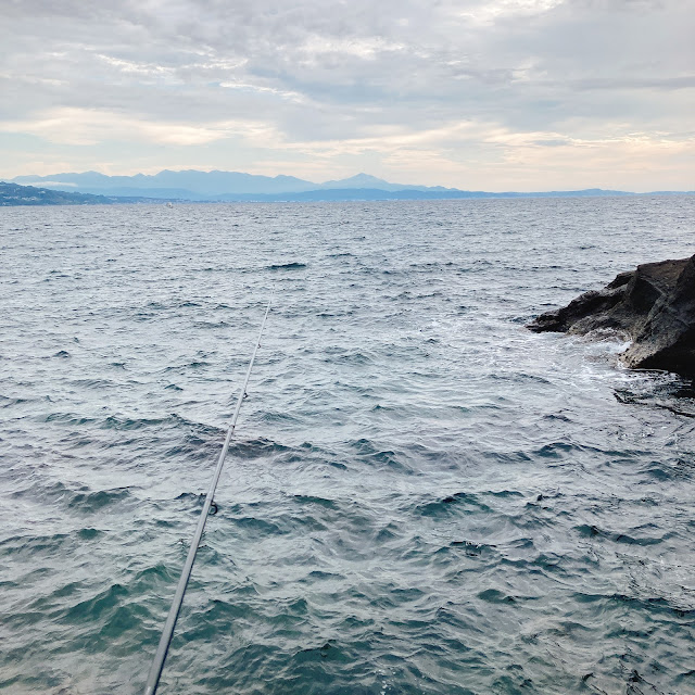 海で釣りをする様子