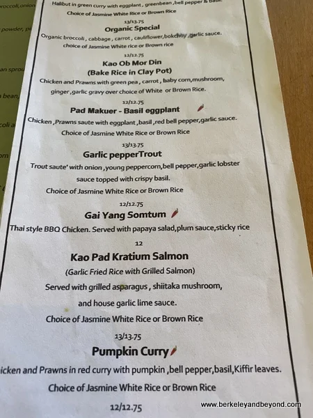 lunch special menu at Anchalee Thai Cuisine in Berkeley, California