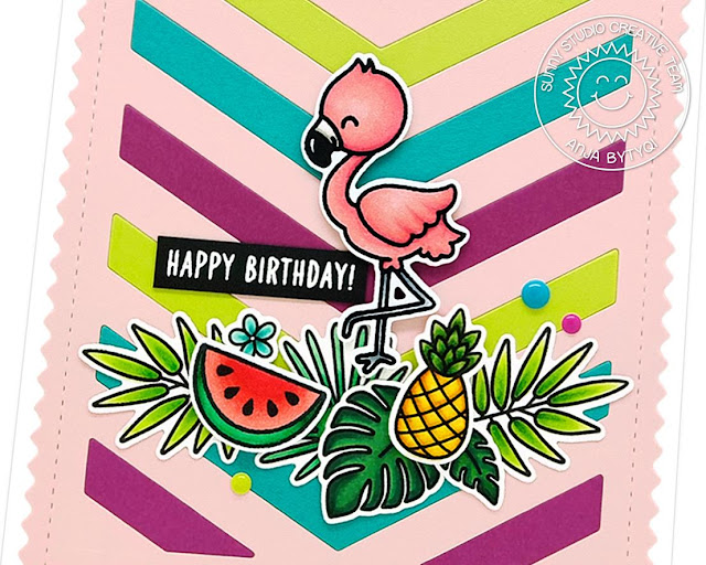 Sunny Studio Stamps: Frilly Frames Fabulous Flamingos Fresh & Fruity Tropical Paradise Happy Word Die Summer Themed Cards by Anja Bytyqi and Vanessa Menhorn