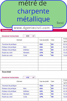 métré charpente métallique xls