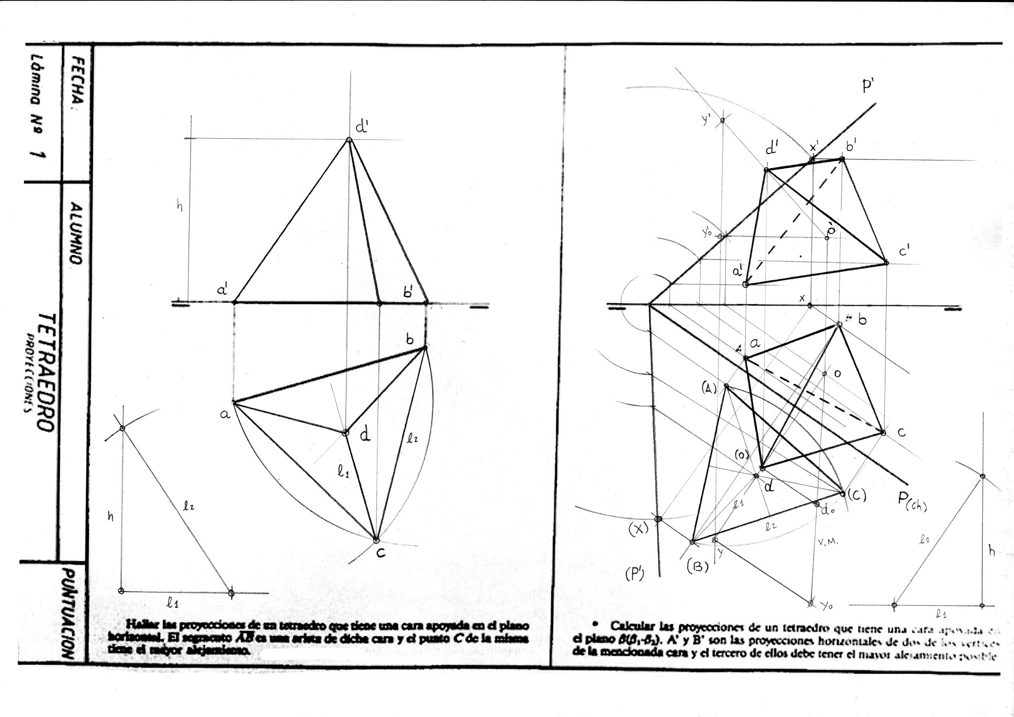 prácticas dibujo técnico: Ejercicio Tetraedro 1