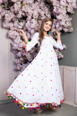 White Pom-Pom Cotton Dress by Ikhatt