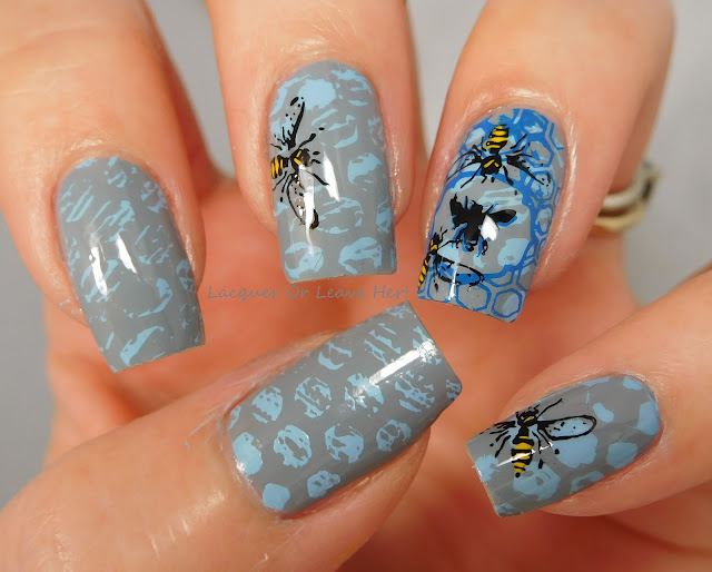 Buzzing hive manicure with Messy Mansion Stencil Kit and MM18
