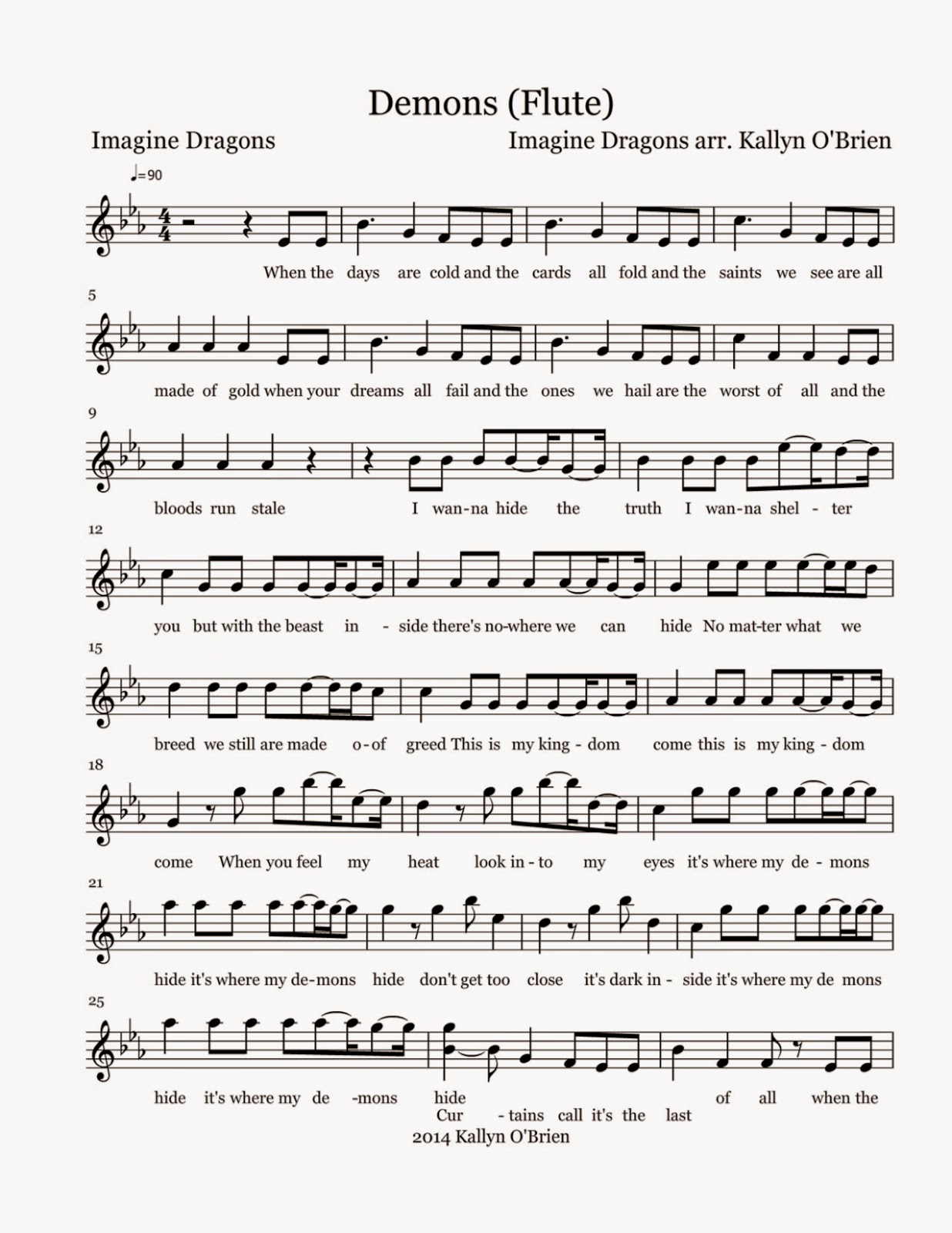 Flute Sheet Music: Demons - Sheet Music1236 x 1600