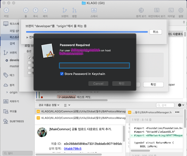 MacOS SourceTree Password Keychain Save (비밀번호 계속 물어볼때 안뜨게 하기)