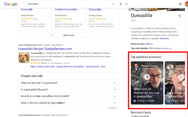 Search results for quesadillas on desktop