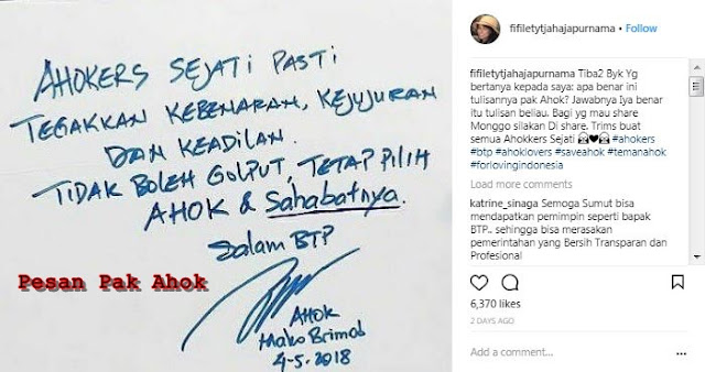 Pesan Ahok di Ajang Pilkada 2018 dan Pilpres 2019