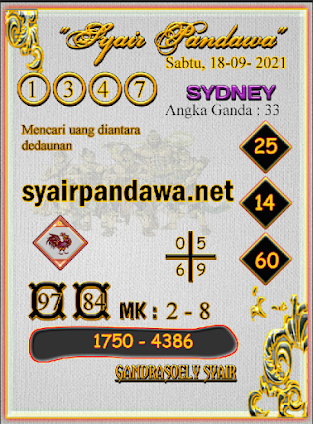 Syair Pandawa Sidney Sabtu 18 September 2021 Syair Pandawa