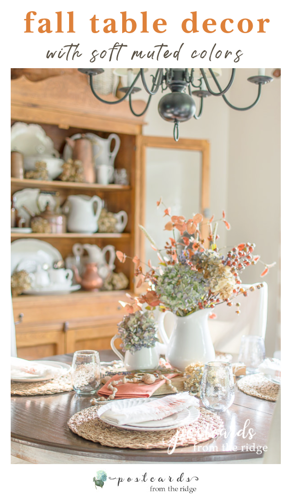 fall table and hutch with soft colors and textures