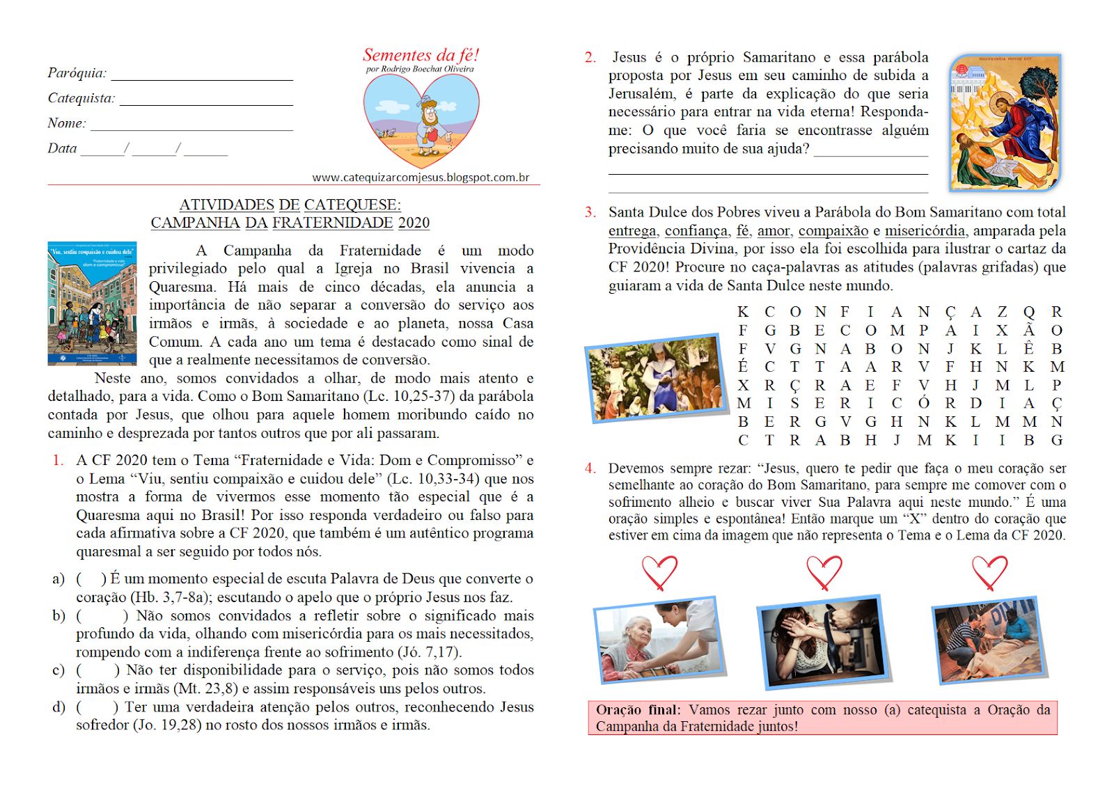 Catequizar com Jesus: Atividades de Catequese: Campanha da Fraternidade