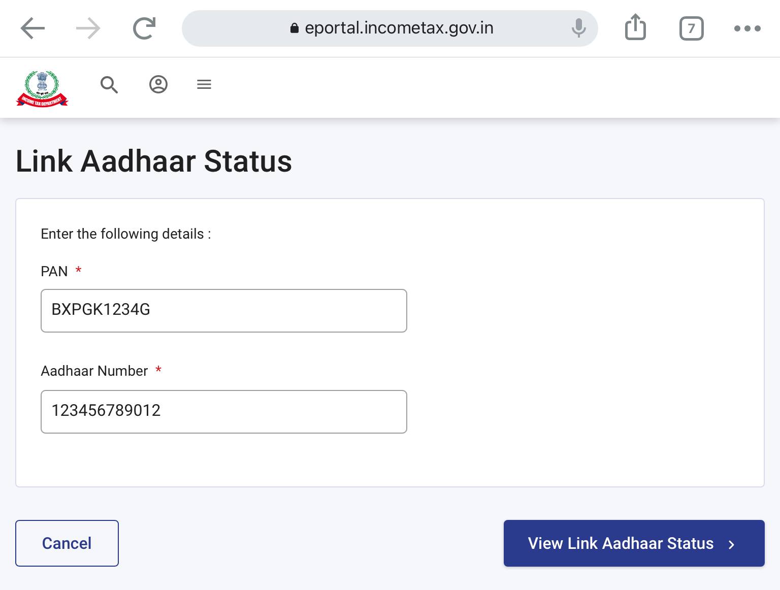 check aadhaar pan linking status