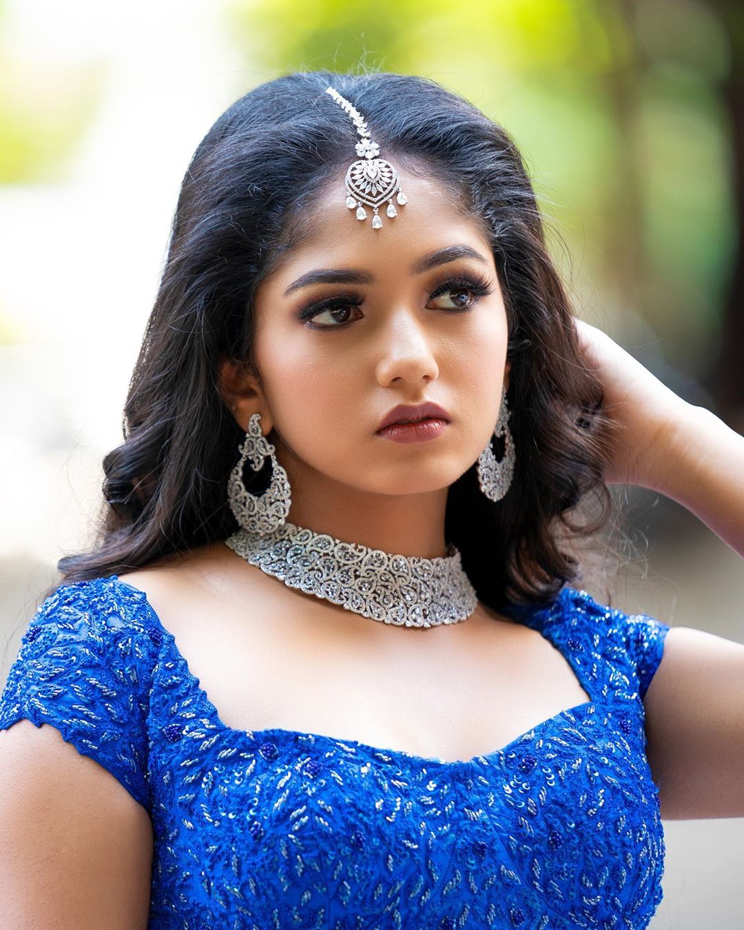 Actress Bhavya Gowda photos in royal blue ghagra
