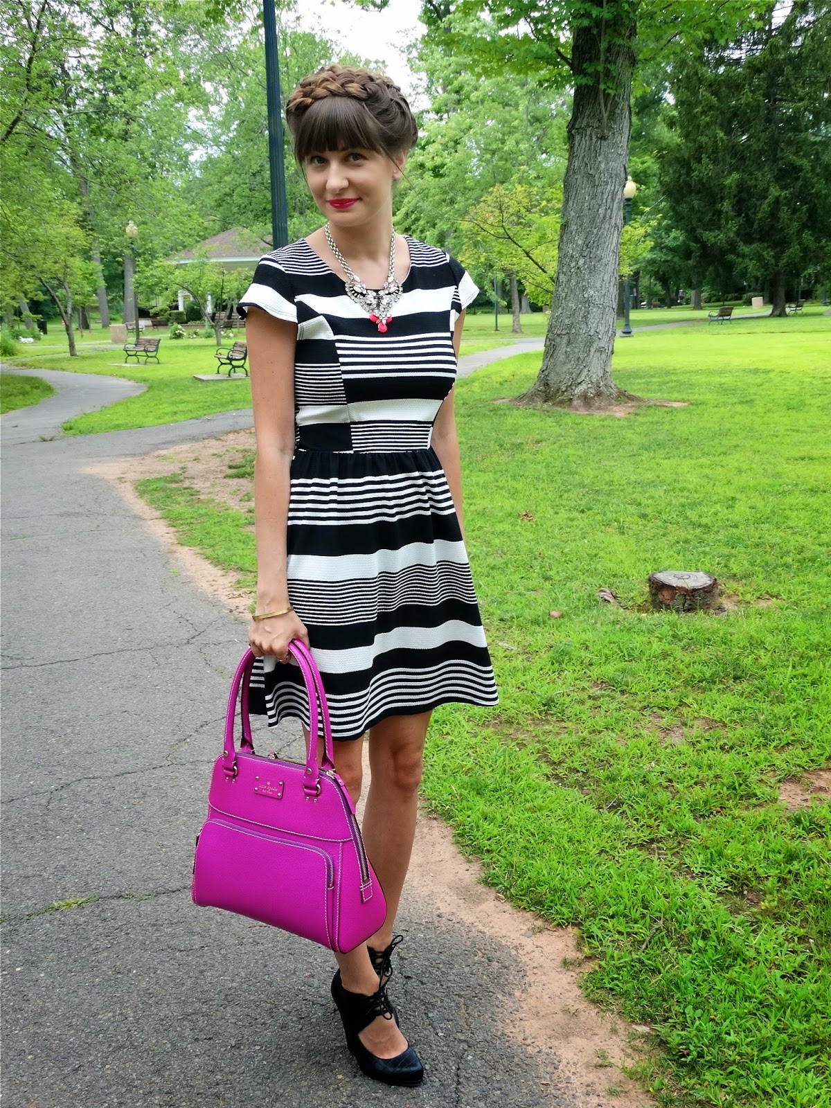 Black and White Striped Dress, Kate Spade New York Bag | www.houseofjeffers.com