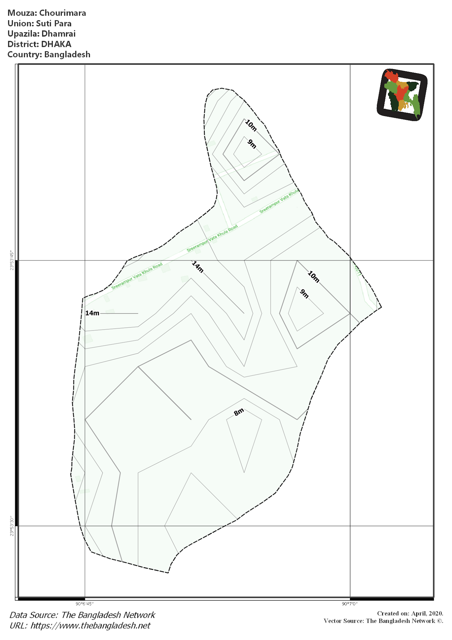 Map of Chourimara Mouza of Dhamrai Upazila, DHAKA, Bangladesh.