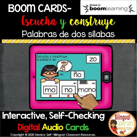 BOOM Cards Escucha y construye palabras de dos sílabas. Distance learning