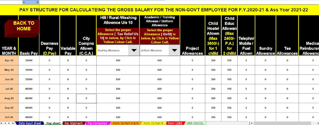 Income Tax Calculator for the Private Employees for F.Y.2020-21