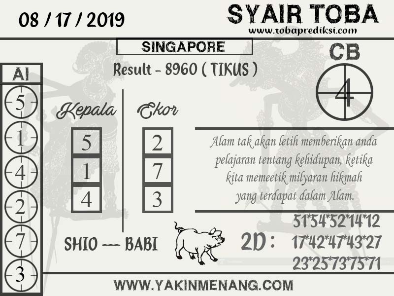 PREDIKSI TOGEL SINGAPORE 17 AGUSTUS 2019 Prediksi Jitu Togel