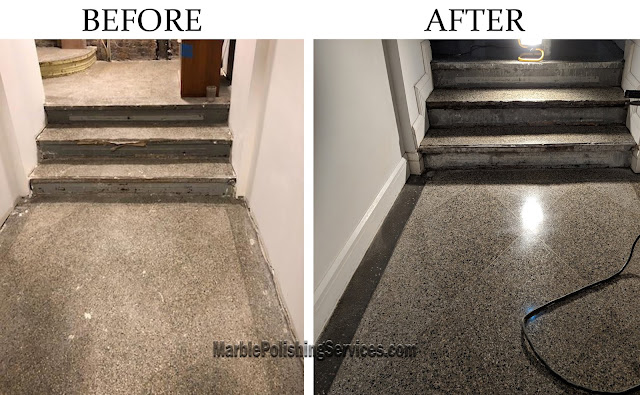 Terrazzo floor restoration before and after