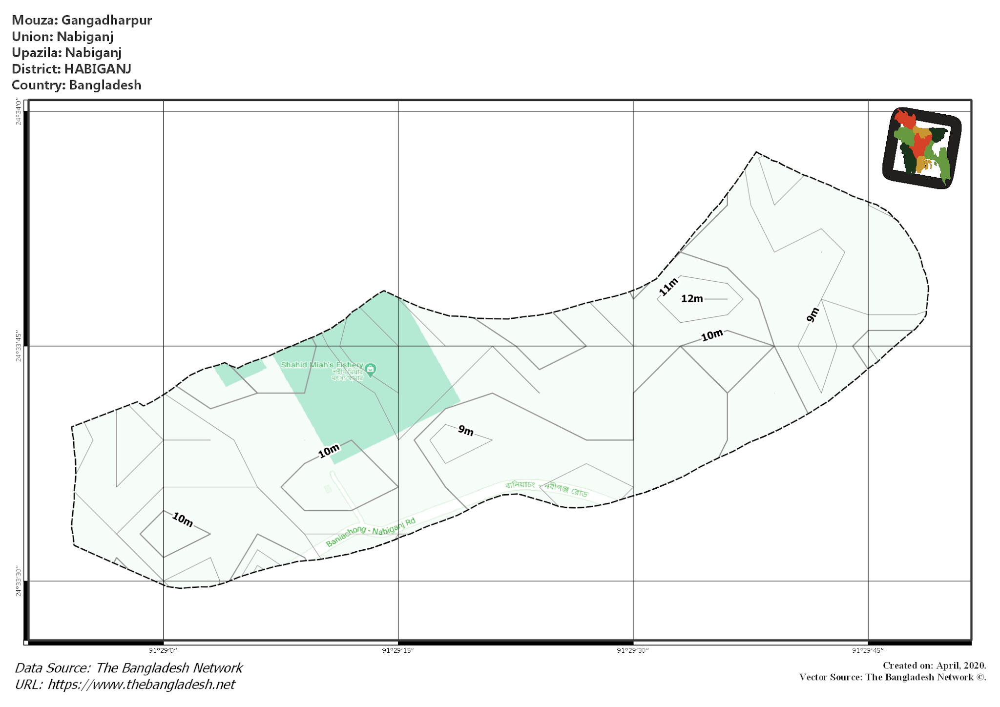 Map of Gangadharpur Mouza of Nabiganj Upazila, HABIGANJ, Bangladesh.