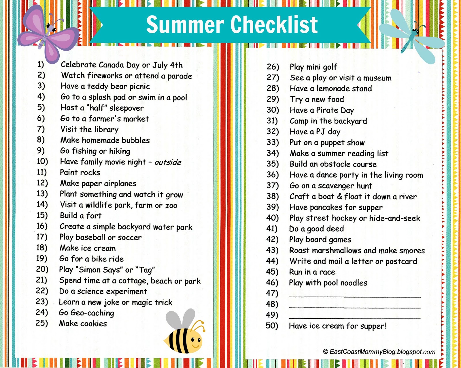 East Coast Mommy: Summer Checklist {with free printable} 2013 edition
