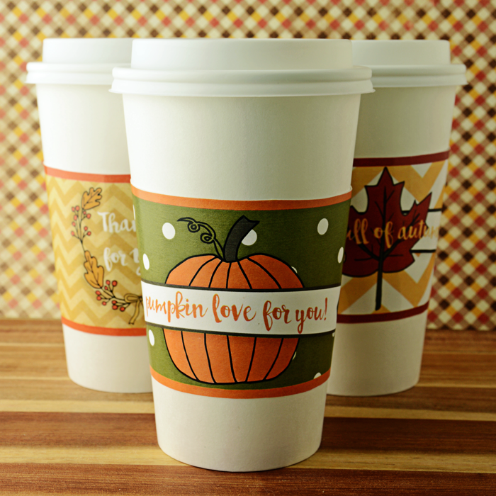 Free Printable Fall Coffee Cup Wrappers | Four Designs for Fun Gift Giving in a Coffee Cup | Instant Downloads