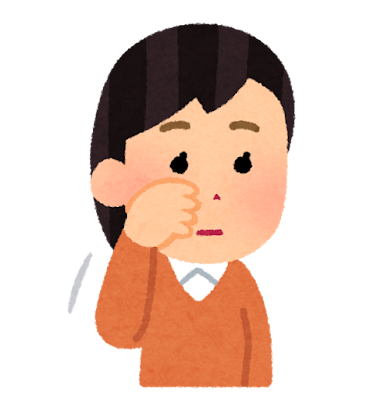 顔を触る人のイラスト(女性)