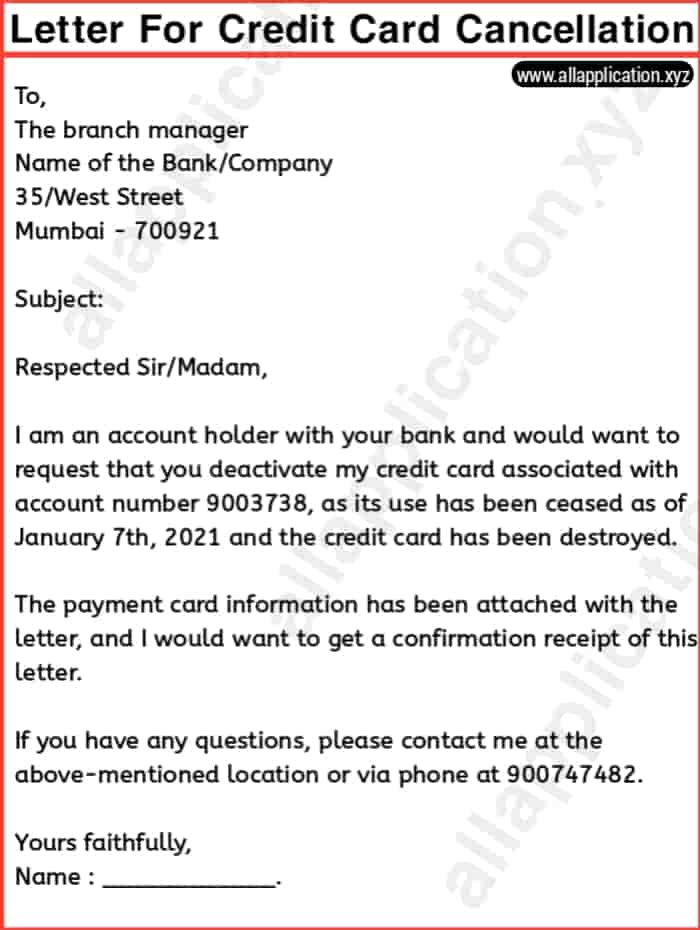 Letter For Credit Card Cancellation (5 Samples)