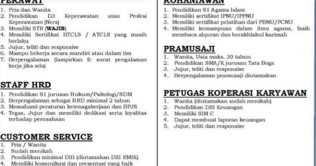 Lowongan Kerja Rsu Wiradadi Husada Sokaraja Terbaru Info Loker Purbalingga