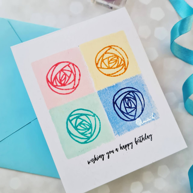 Color block stamping, color solid stamping, Color blocking techniques, Color blocking, Altenew Rennie roses stamp set, quillish