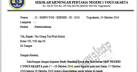 5 Contoh Surat Resmi Sekolah Sd Smp Dan Sma