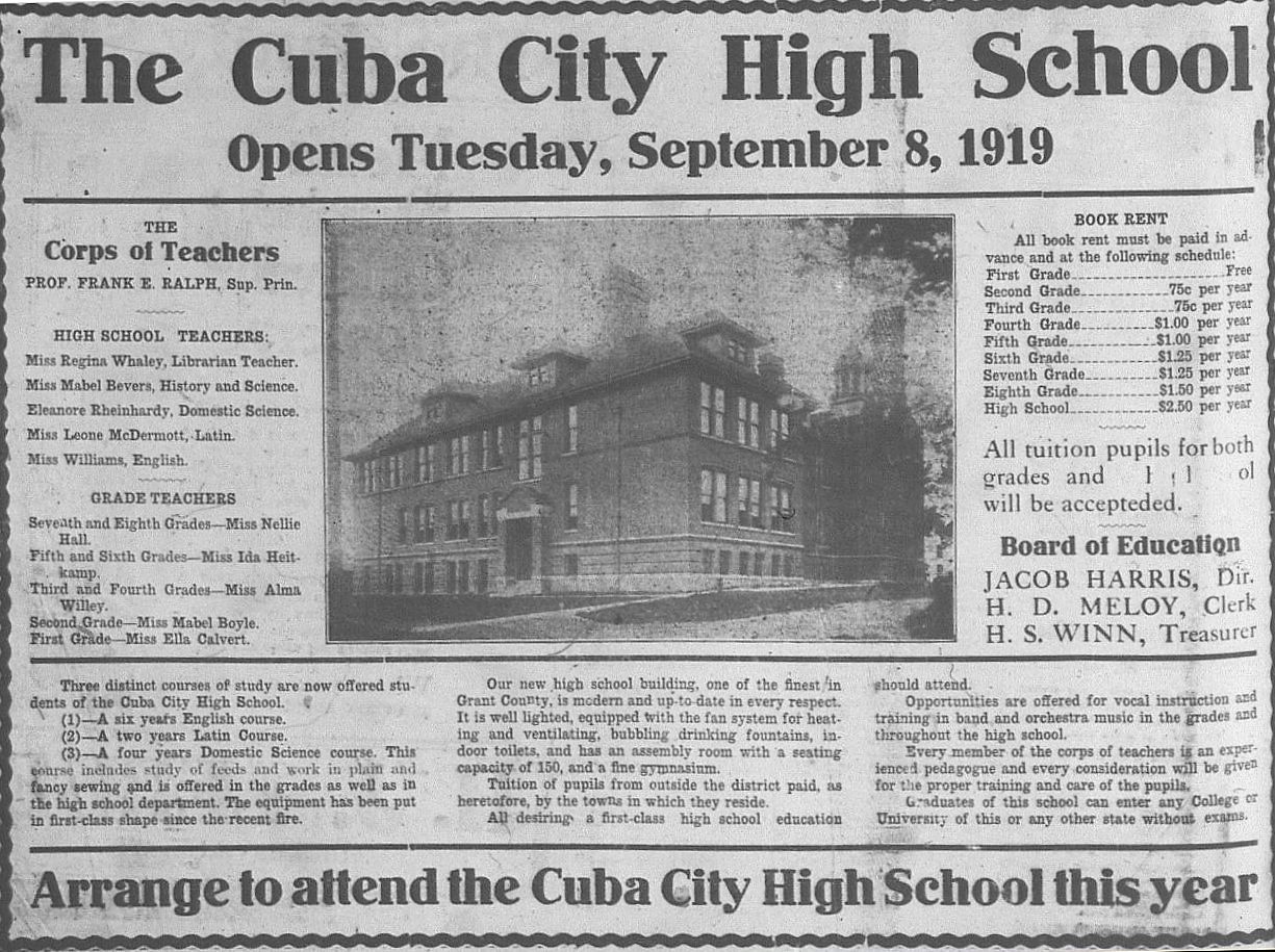 Enroll now at Cuba High, 1919