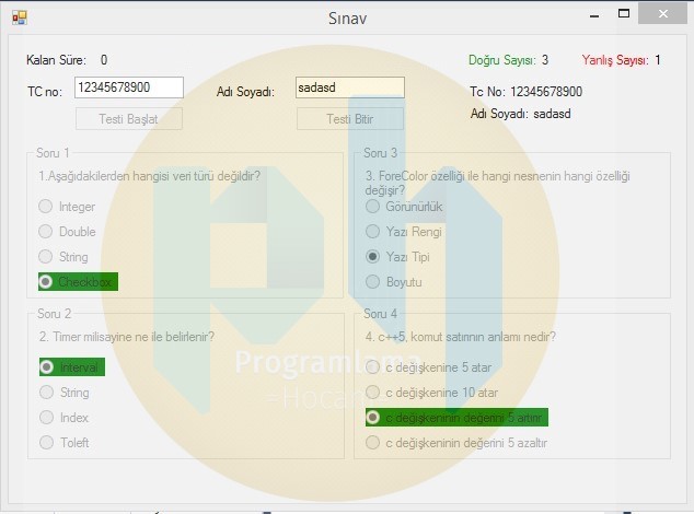 C# ile Test Sınav Uygulaması Yapımı
