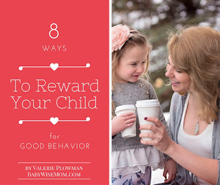 Text: 8 Ways to reward your child for good behavior by Valerie Plowman Babywisemom.com; Picture: Mom and toddler with matching to-go coffee cups