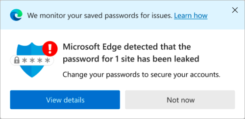 Monitoraggio password in Microsoft Edge