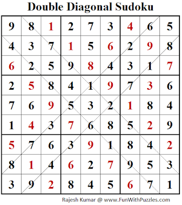 Double Diagonal Sudoku (Fun With Sudoku #184) Puzzle Answer