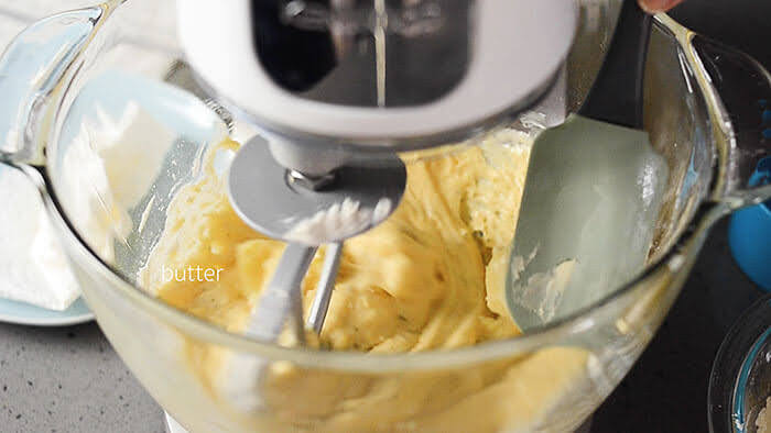 Add butter to kumquat cake batter