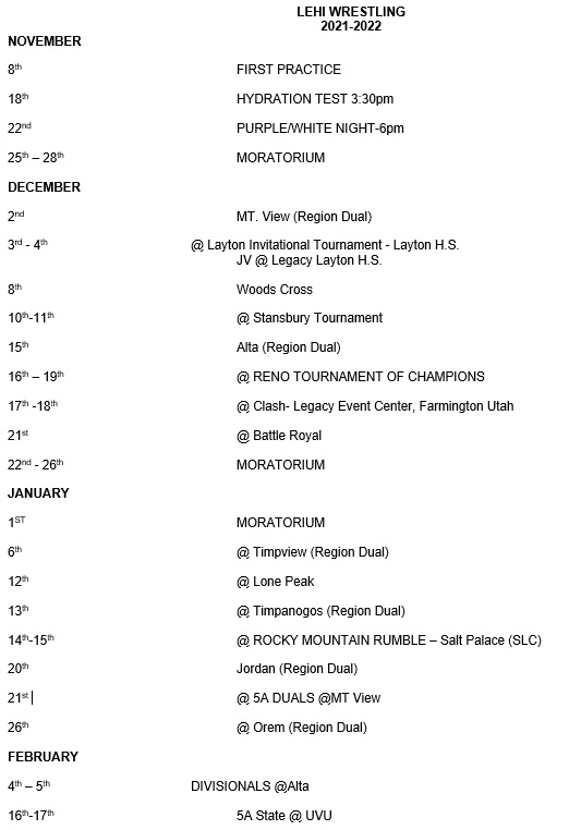 LHS Wrestling 2021 - 22 Schedule