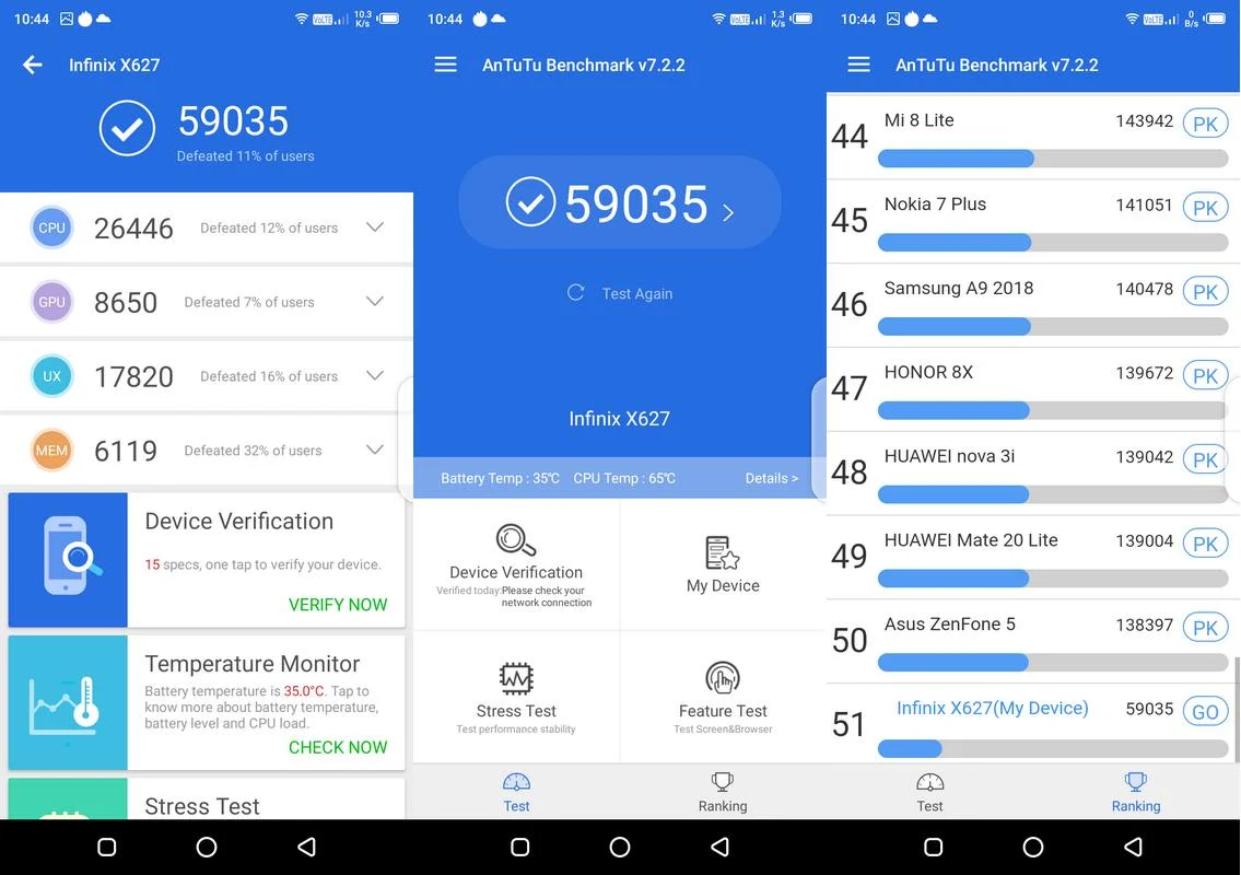 Benchmark AnTuTu v7 Infinix Smart 3 Plus X627