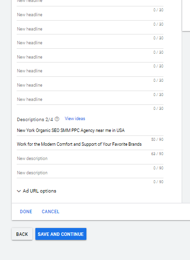 set up headlines and description in Google Ad