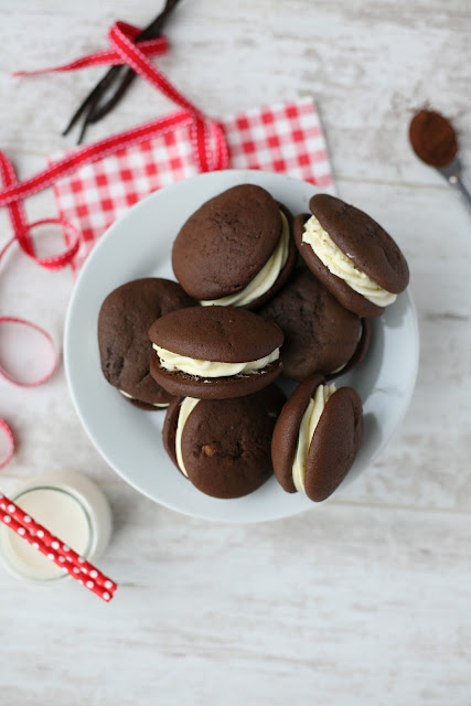 Whoopie Pies are for those really special occasions, light chocolate sponge cakes sandwiched together with a fluffy buttercream. www.goodfoodshared.blogspot.com