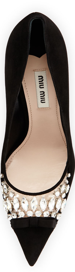 Miu Miu Decollete Jeweled Pointed-Toe Pump, Nero