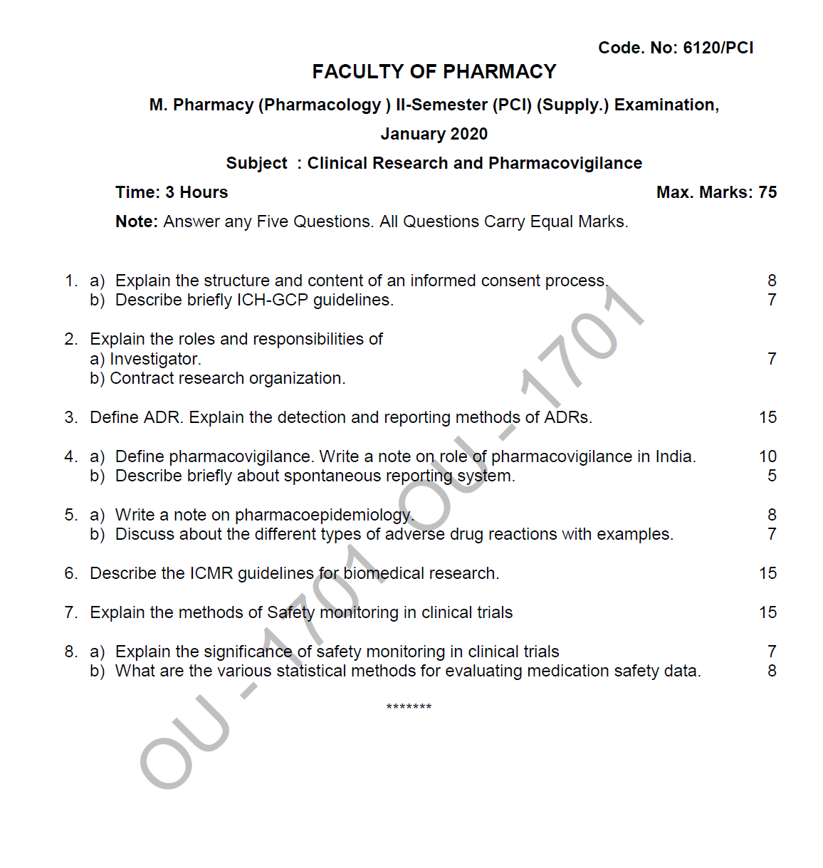 clinical research and pharmacovigilance question paper