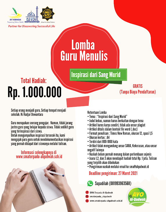 Lomba Guru Menulis 2021, Hadiah Jutaan Rupiah SMA