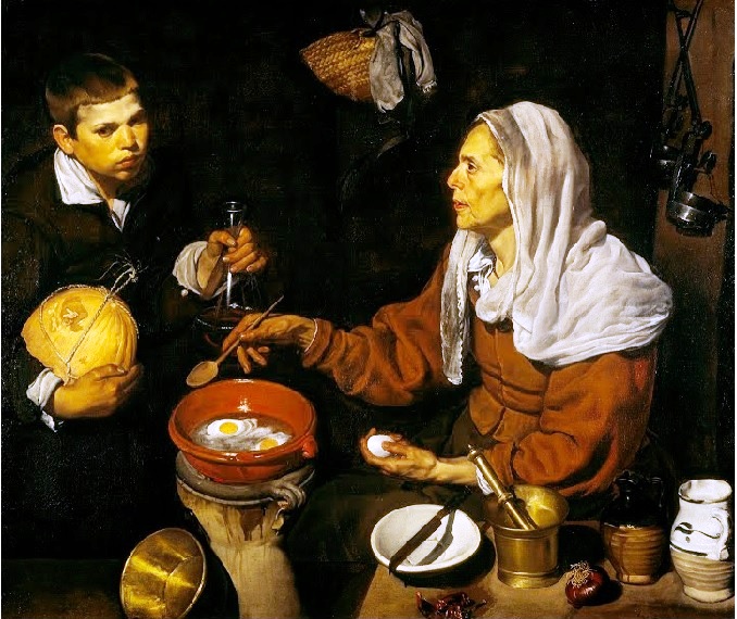 Diego Velzquez: Vieja friendo huevos, 1618 (Galera Nacional de Escocia, Edimburgo)