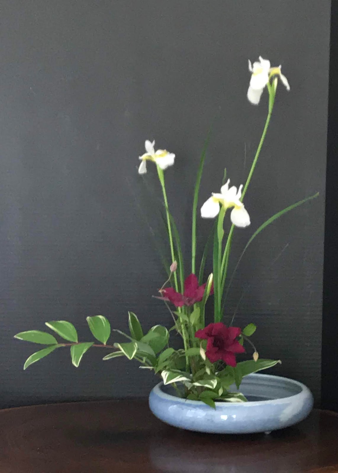 Orchids and Ikebana Iris Arrangements (2) White, Yellow and Purple