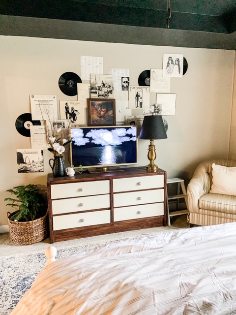 black and white record gallery wall