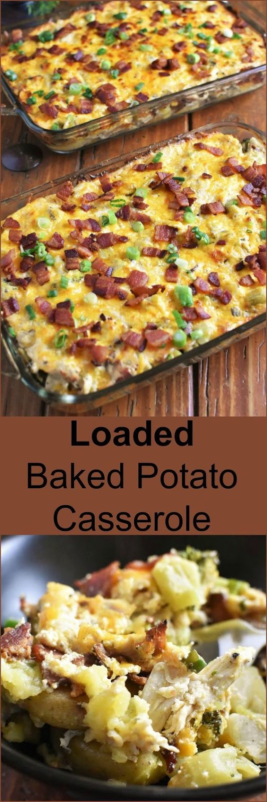 Loaded Baked Potato Casserole full of cheesy, gooey, bacon-y, chicken-y wholesome goodness can be on your table and feed a crowd in 45 minutes!