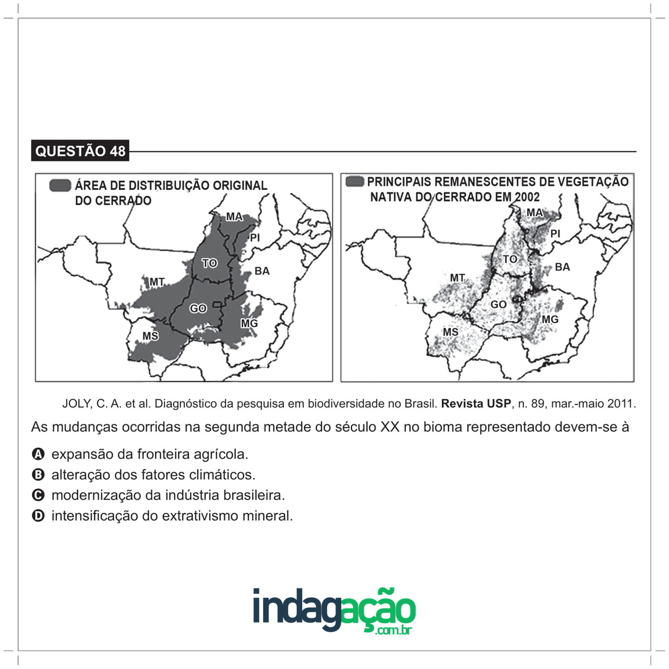 (Encceja 2018) As mudanças ocorridas na segunda metade do século XX no bioma representado devem
