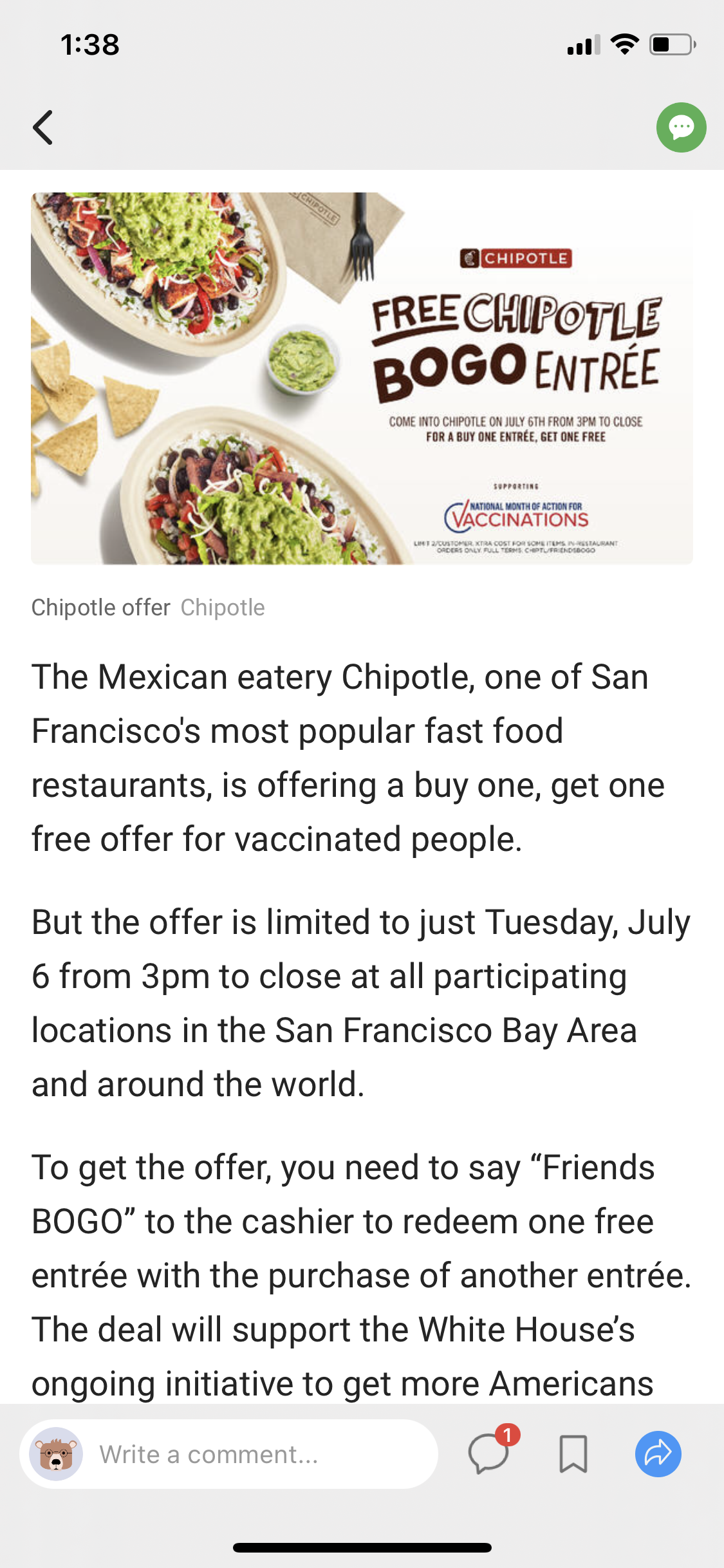 Day 517 Chipotle BOGO for the vaccinated